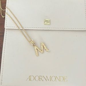 NWOT Adornmonde “M” necklace with diamonds